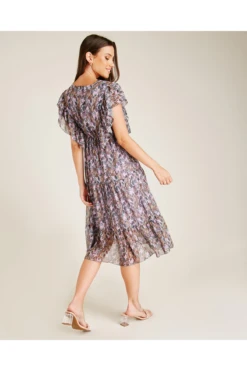 Dusty Pink Frilled Panel Floral Midi Dress -Liquosmi Store 02RXokYP 12053