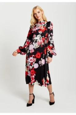 Liquorish Rose Print Midi Wrap Dress With Open Back Detail -Liquosmi Store 06HqFwoh 13005