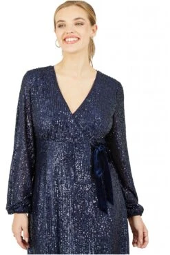 Yumi Navy Sequin Wrap Dress With Velvet Tie -Liquosmi Store 0C9UejAL 14463