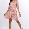 Lilura London Mini Wrap Dress With Frill Hem In Pink Floral