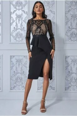 Goddiva Exclusive Sequin Bodice With Front Frill Midi- Black -Liquosmi Store 0KvIe509 6512