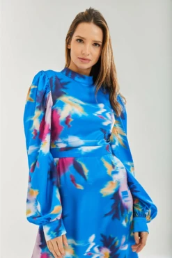 Liquorish Blue Floral Satin Cut Out Back Midi Dress -Liquosmi Store 0SjApvwr 8710
