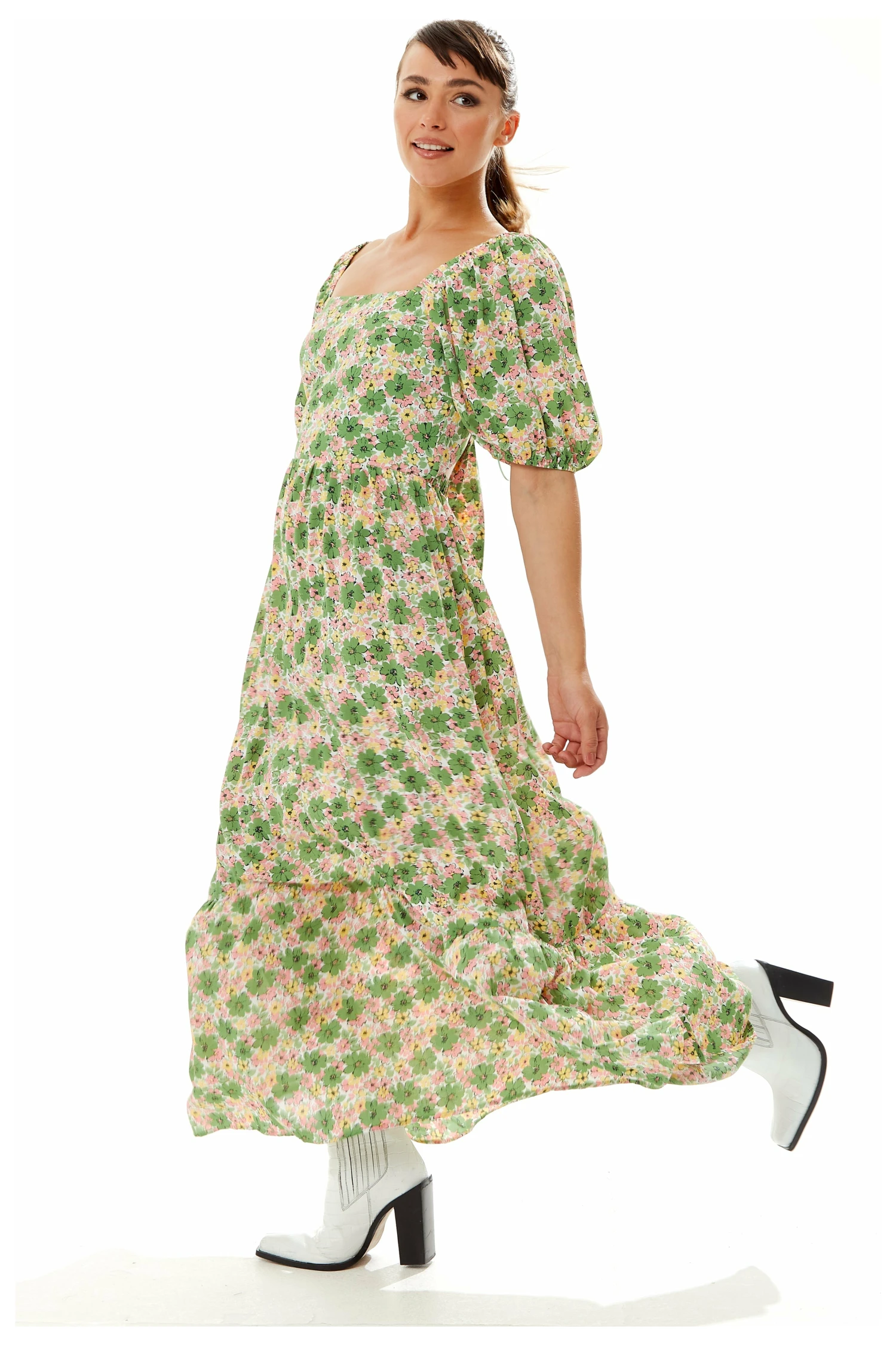 Liquorish Green Floral Maxi Dress With Cut Out Back 2 Liquorish Green Floral Maxi Dress With Cut Out Back - Image 2