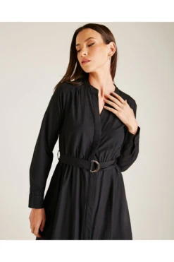 Dusty Pink Buttoned Front Belted Shirt Dress | Black -Liquosmi Store 0mtrt8ae 12062
