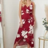 Lilura London Cami Wrap Midi Dress In Red Floral Print