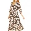 Yumi Black Blossom Wrap Midi Dress With 3/4 Sleeves