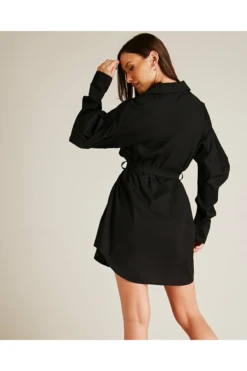 Dusty Pink Tie Up Mini Shirt Dress | Black -Liquosmi Store 1RDNhSpf 12042