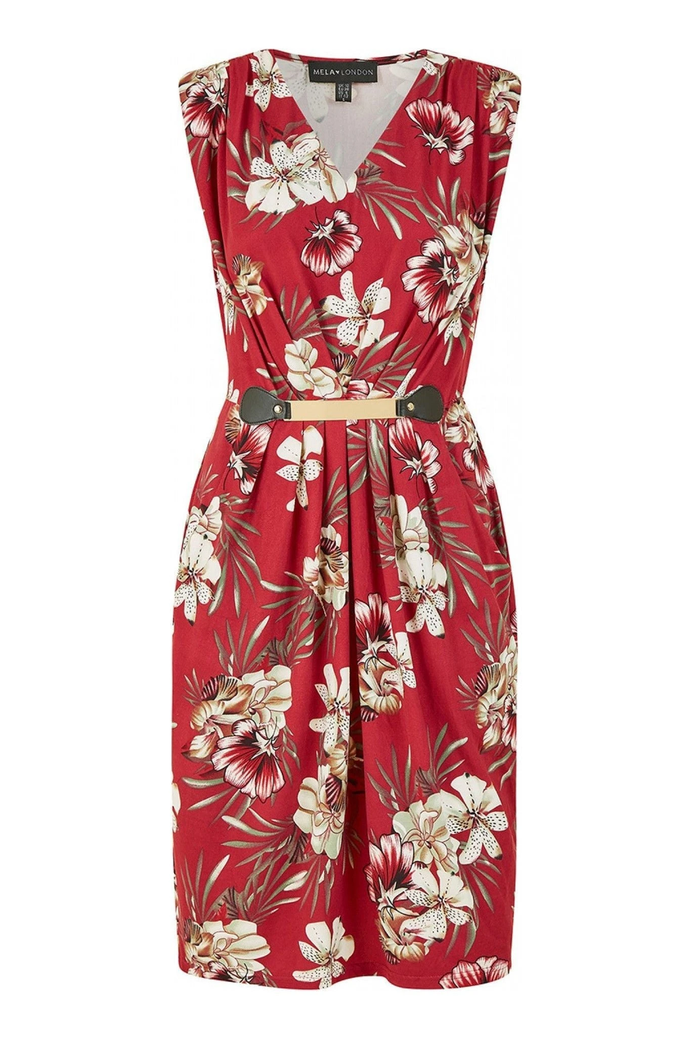 Mela London Red Floral Jersey Pocket Dress With Gold Bar Det 5 Mela London Red Floral Jersey Pocket Dress With Gold Bar Det - Image 5