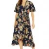 Mela London Navy Winter Floral Wrap Midi Dress