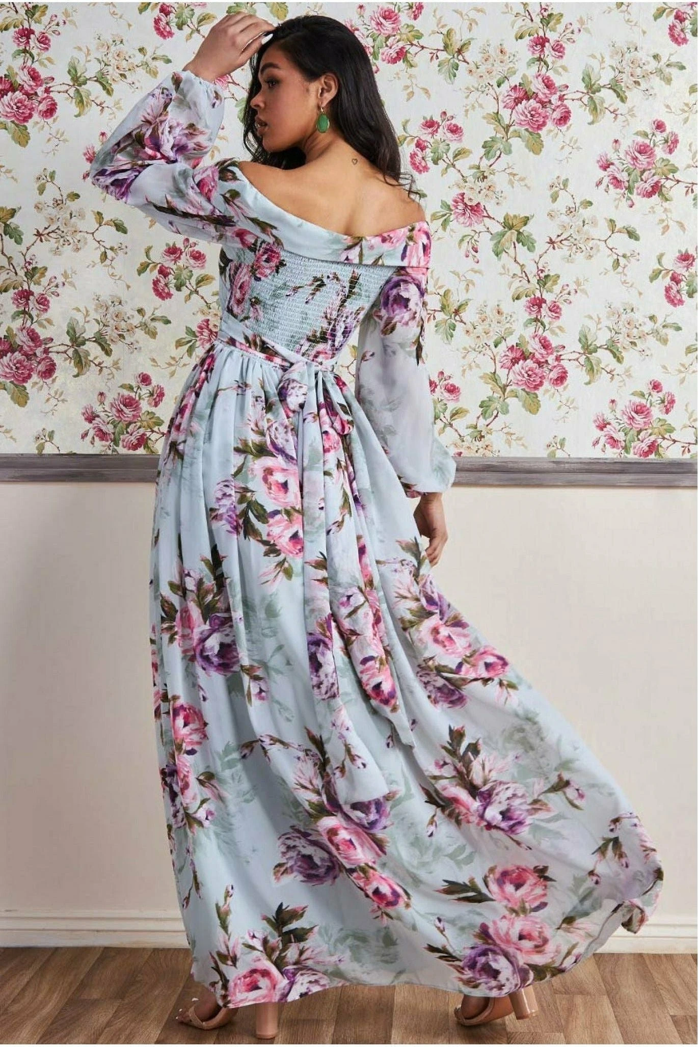 Goddiva Drop Shoulder Wrap Maxi Dress - Sage Green 3 Goddiva Drop Shoulder Wrap Maxi Dress - Sage Green - Image 3