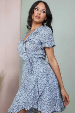 Lilura London Blue Floral Frill Wrap Mini Dress -Liquosmi Store 1gASqvNQ 10589
