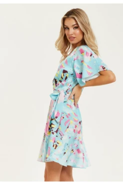 Liquorish Blue Abstract Print Mini Wrap Dress -Liquosmi Store 2Js1x4Ou 15647