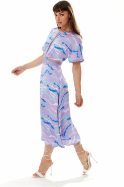 Liquorish Midi Abstract Zebra Print Dress With Mesh Lilac -Liquosmi Store 2LkFP0wc 10787