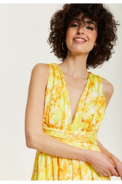 Liquorish Yellow And Orange Floral Print V-neck Maxi Dress -Liquosmi Store 2PbYP9Gt 15651