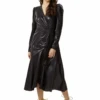 Liquorish Pu Wrap Midi Dress In Black With Long Sleeves