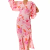Liquorish Floral Print Maxi Dress In Pink With Sleeve Slits