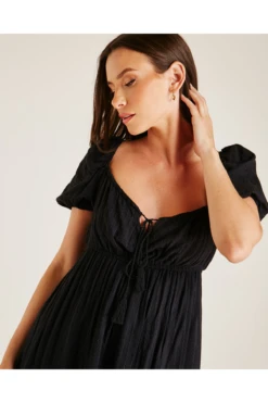 Dusty Pink Stitched Square Neck Midi Dress | Black -Liquosmi Store 32IKTTgA 12030