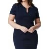 Goddiva Plus Fitted Midi Dress With Metal Bar Detail - Navy