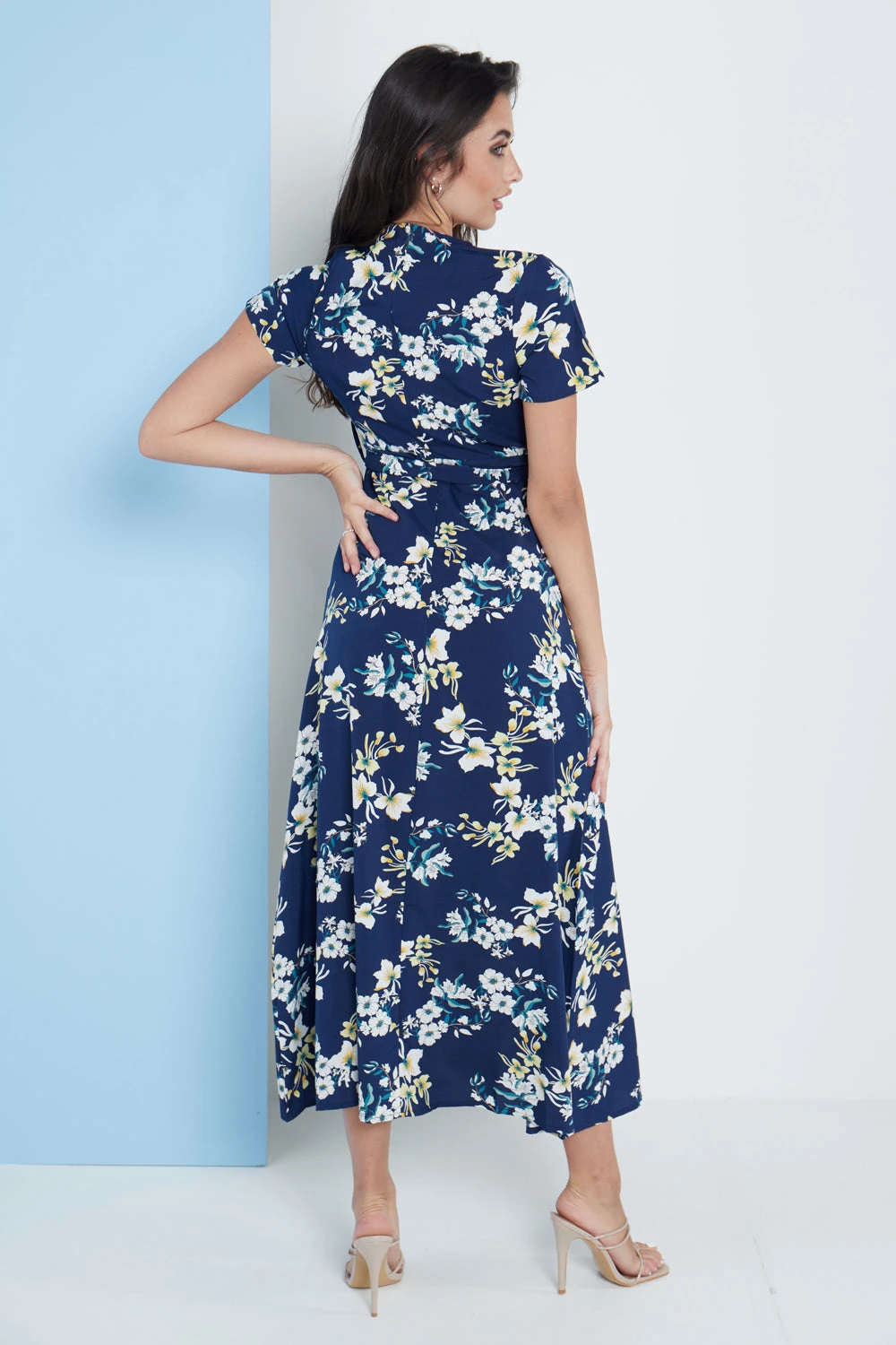 Lilura London Wrap Front Maxi Dress In Navy Blue Floral 2 Lilura London Wrap Front Maxi Dress In Navy Blue Floral - Image 2