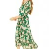 Yumi Green Blossom Wrap Midi Dress With 3/4 Sleeves