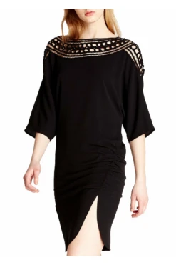 Liquorish Divine Grace Black Mini Dress With Crochet Insert