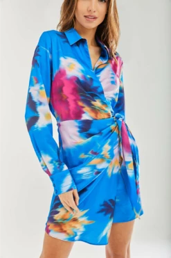 Liquorish Blue Floral Satin Mini Wrap Dress -Liquosmi Store 5B6wydd6 8711