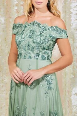Goddiva Bardot Sequin & Lace High Low Midi - Sagegreen -Liquosmi Store 6o89miau 14626