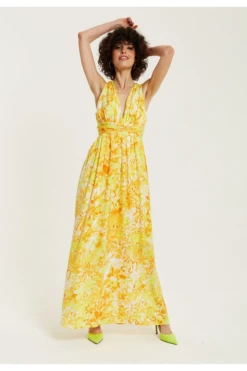 Liquorish Yellow And Orange Floral Print V-neck Maxi Dress -Liquosmi Store 7D78u6I4 15651