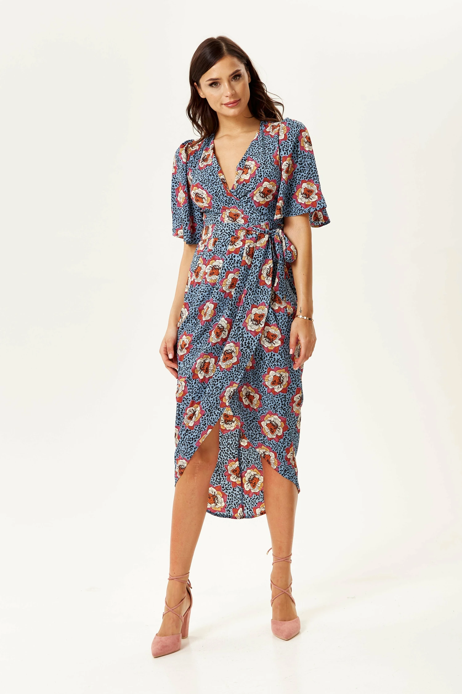 Liquorish Divine Grace Midi Wrap Dress Floral Leopard Print 2 Liquorish Divine Grace Midi Wrap Dress Floral Leopard Print - Image 2