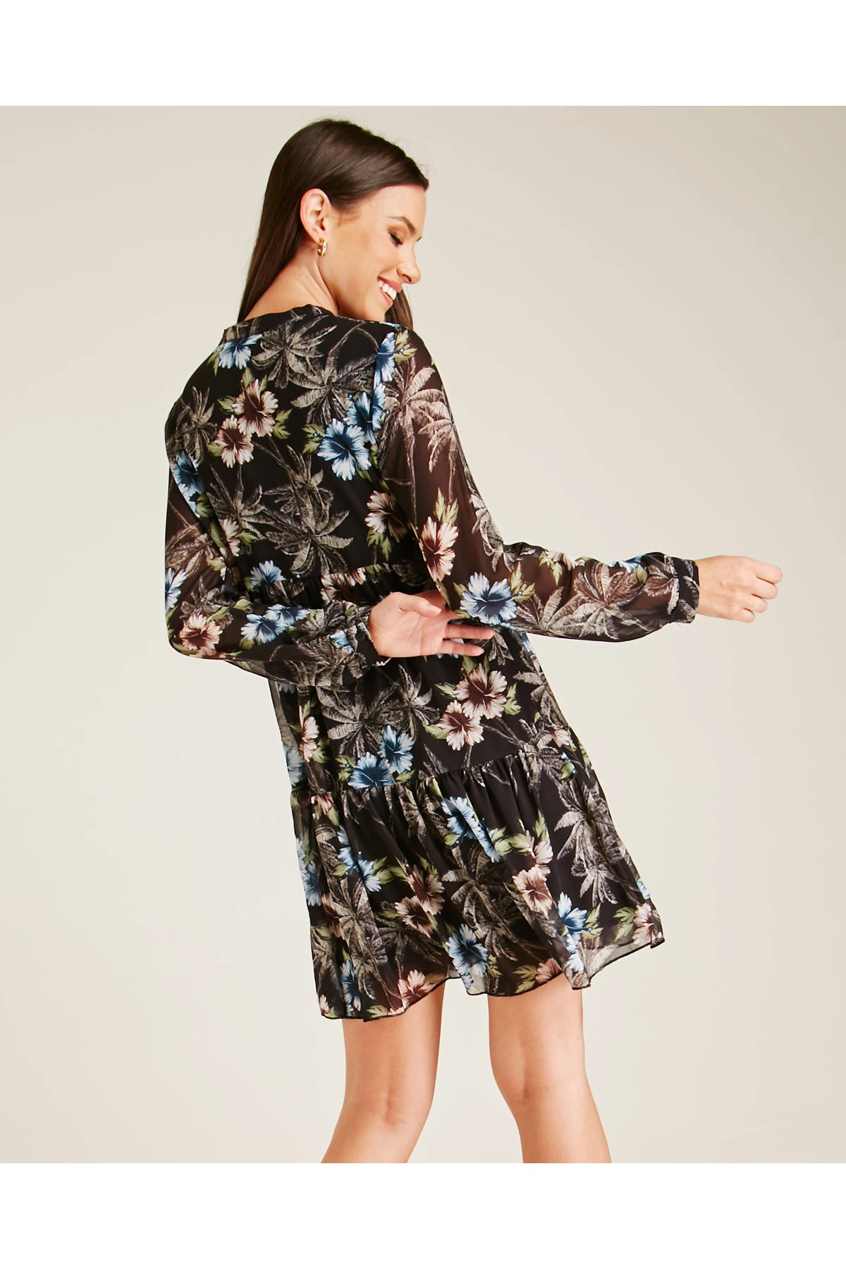 Dusty Pink Hawaii Print Smock Dress | Blue 3 Dusty Pink Hawaii Print Smock Dress | Blue - Image 3