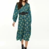 Liquorish African 3/4 Length Sleeve Greenyellownavy Midi