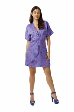 Liquorish Purple Floral Knot Front Mini Dress