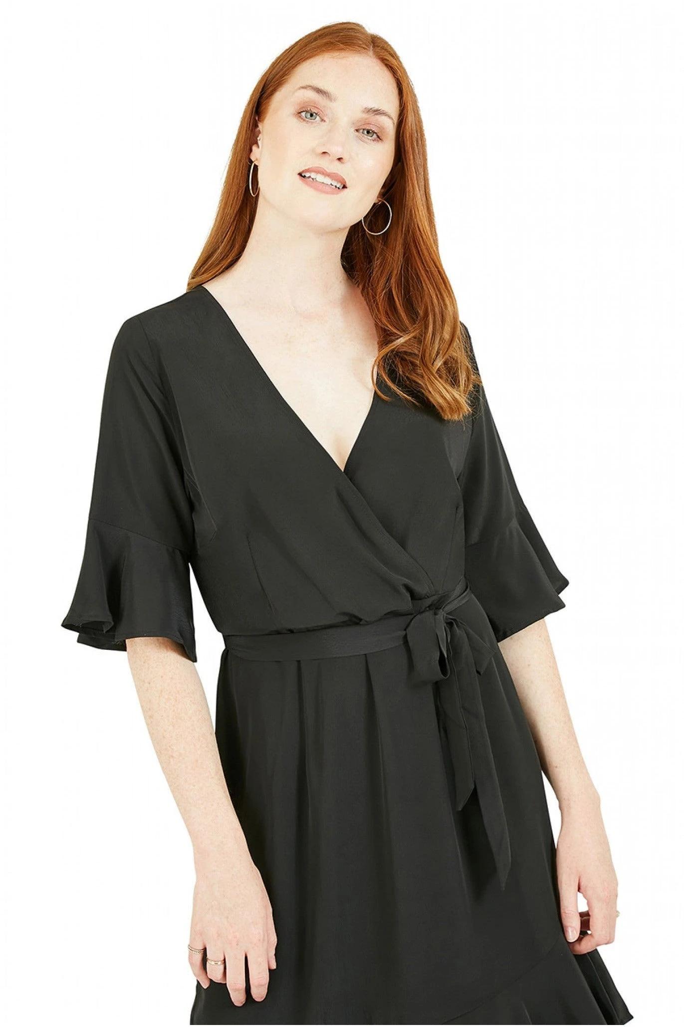 Mela London Black Wrap Dropped Sleeve Dress 2 Mela London Black Wrap Dropped Sleeve Dress - Image 2