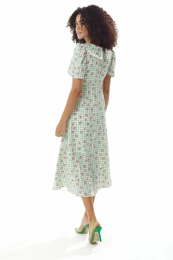 Liquorish Gingham Floral Midi Dress In Greenwhite With Lace -Liquosmi Store 8iEsIDZw 10462