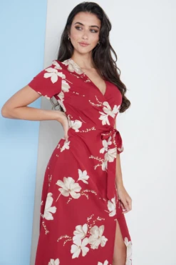 Lilura London Wrap Front Maxi Dress In Red Floral Print -Liquosmi Store 8j79r2fV 15705