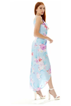 Liquorish Floral Print Maxi Wrap Dress In Blue -Liquosmi Store 94KbprZB 10689
