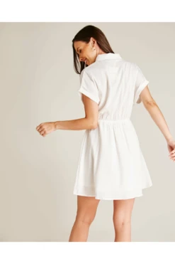 Dusty Pink Tie Up Front Swing Dress | White -Liquosmi Store 9pmsN7ty 12208