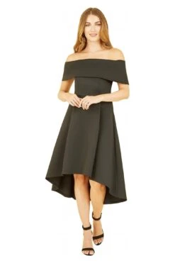 Mela London Black Bardot Dipped Hem Dress