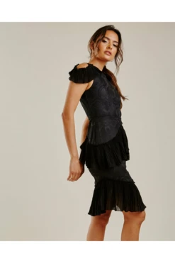 Dusty Pink Embroidered Layered Pleated Dress