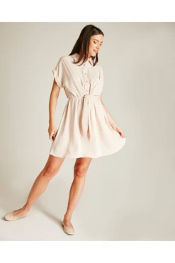 Dusty Pink Tie Up Front Swing Dress | Beige