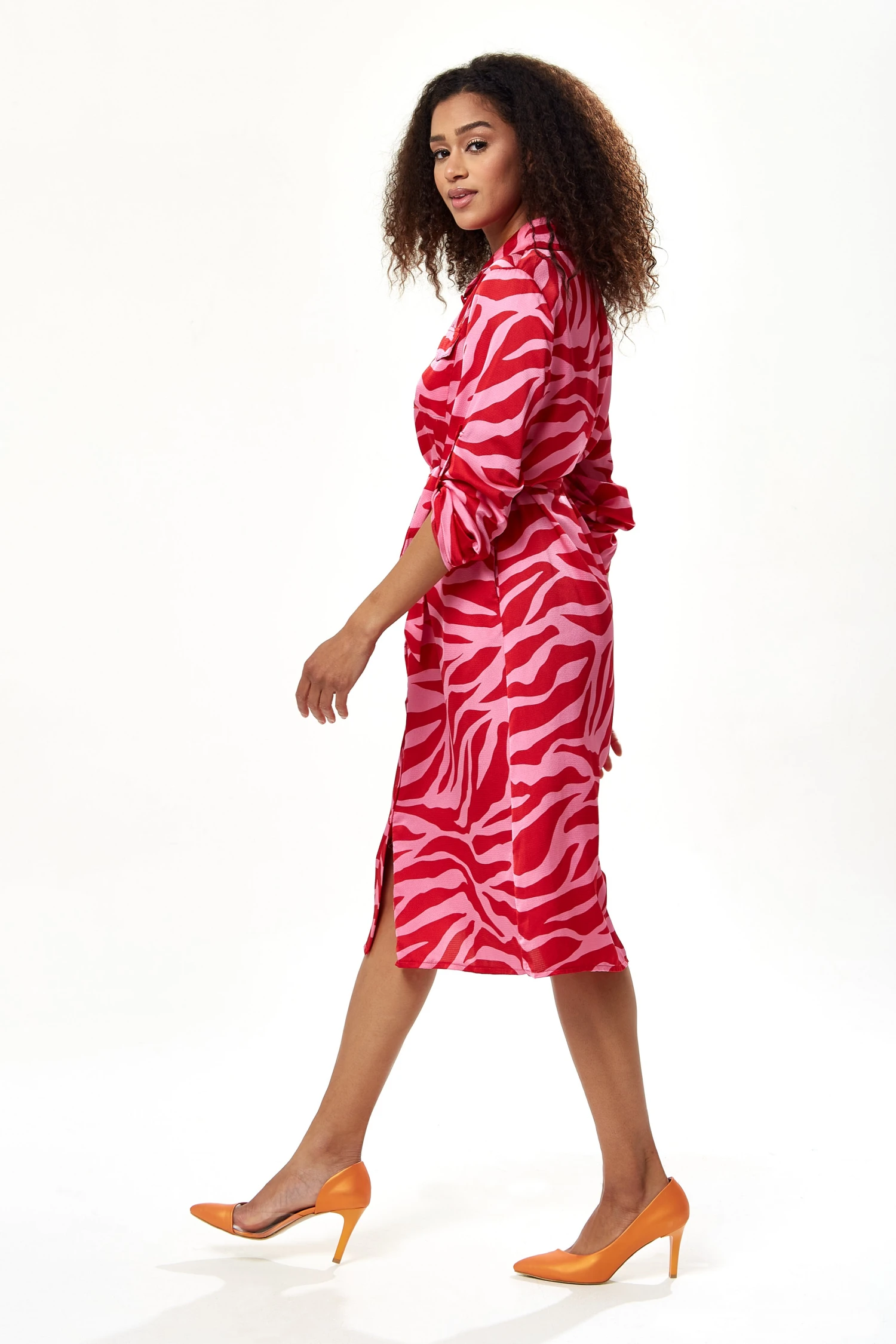 Liquorish Pink And Red Zebra Print Midi Shirt Dress 2 Liquorish Pink And Red Zebra Print Midi Shirt Dress - Image 2