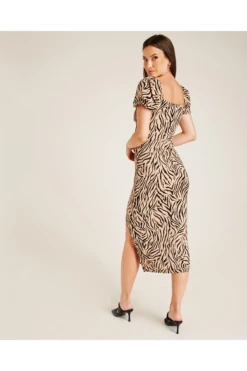 Dusty Pink Animal Print Front Slit Midi Dress | Latte -Liquosmi Store Ajr3S1RW 12025