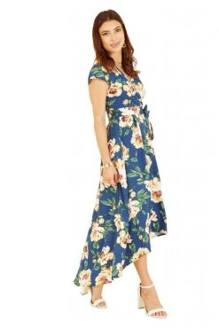 Mela London Blue Painted Floral Print Dipped Hem Wrap Dress 11 Mela London Blue Painted Floral Print Dipped Hem Wrap Dress -Liquosmi Store BdfplJEY 13274