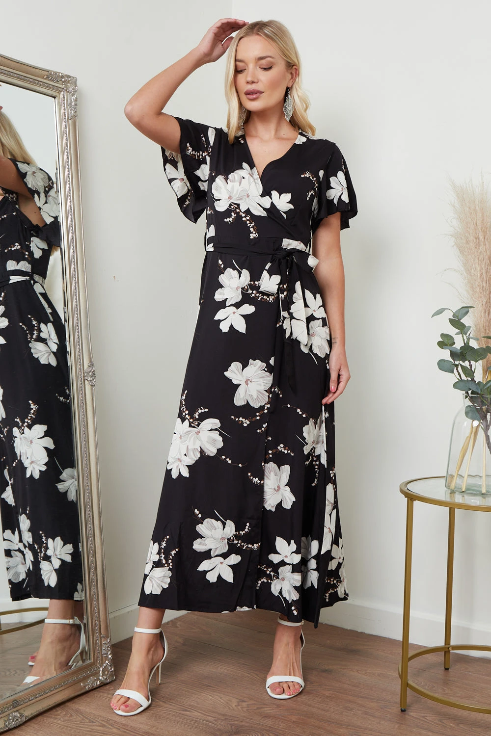 Lilura London Wrap Front Maxi Dress In Black Floral Print 5 Lilura London Wrap Front Maxi Dress In Black Floral Print - Image 5