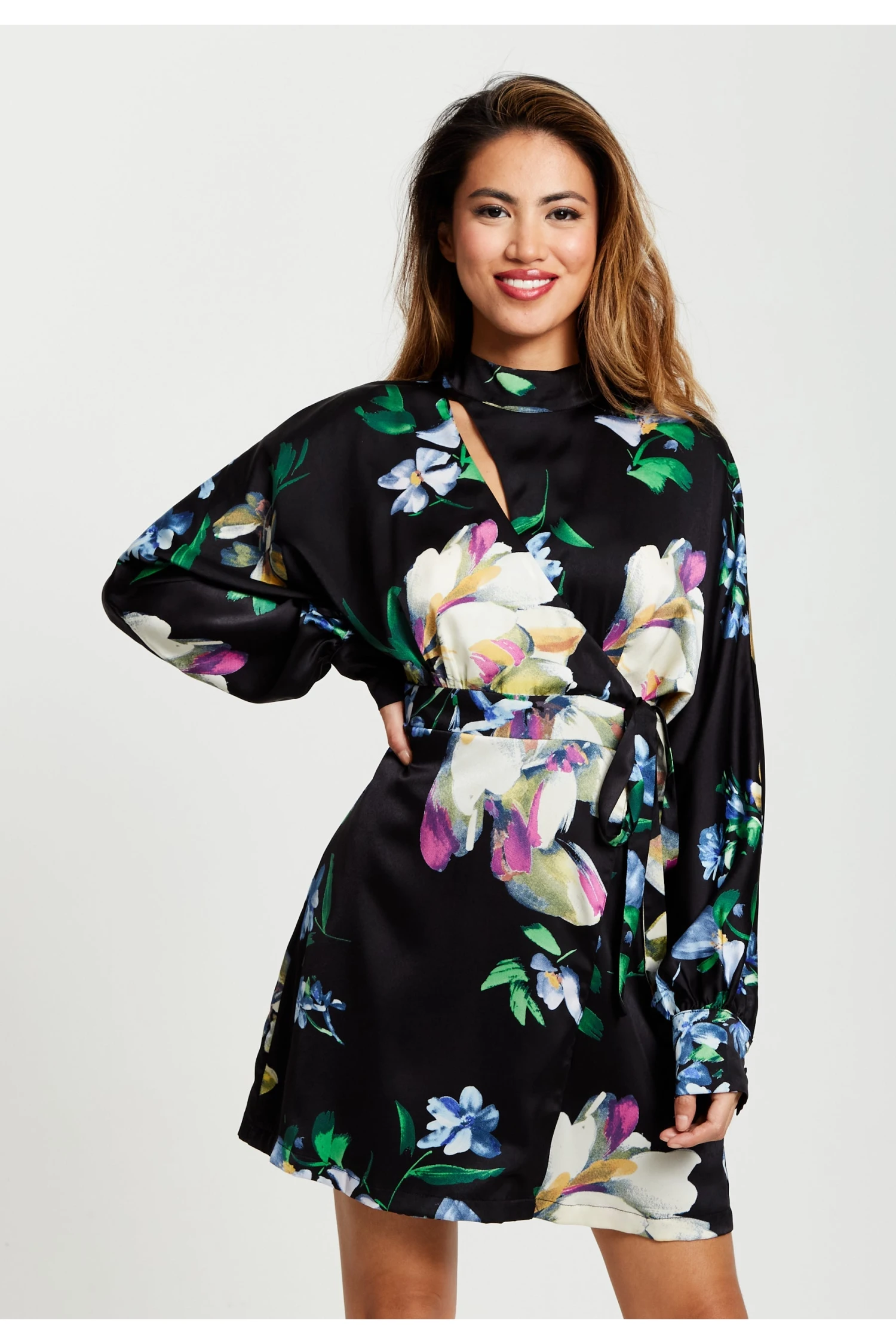 Liquorish Elegant Floral Print Mini Wrap Dress 2 Liquorish Elegant Floral Print Mini Wrap Dress - Image 2