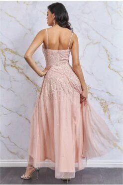 Danaya High Low Spaghetti Strap Maxi With Sequins - Peach -Liquosmi Store DR2658 peach back l