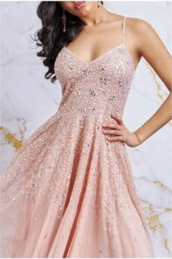 Danaya High Low Spaghetti Strap Maxi With Sequins - Peach -Liquosmi Store DR2658 peach dt l