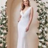 Goddiva Twisted Front Sequin Wedding Dress - White