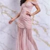 Danaya Off The Shoulder Maxi Dress With Mesh Skirt - Blush