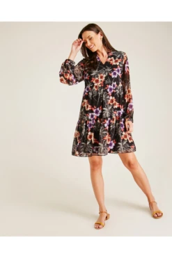 Dusty Pink Hawaii Print Smock Dress | Purple